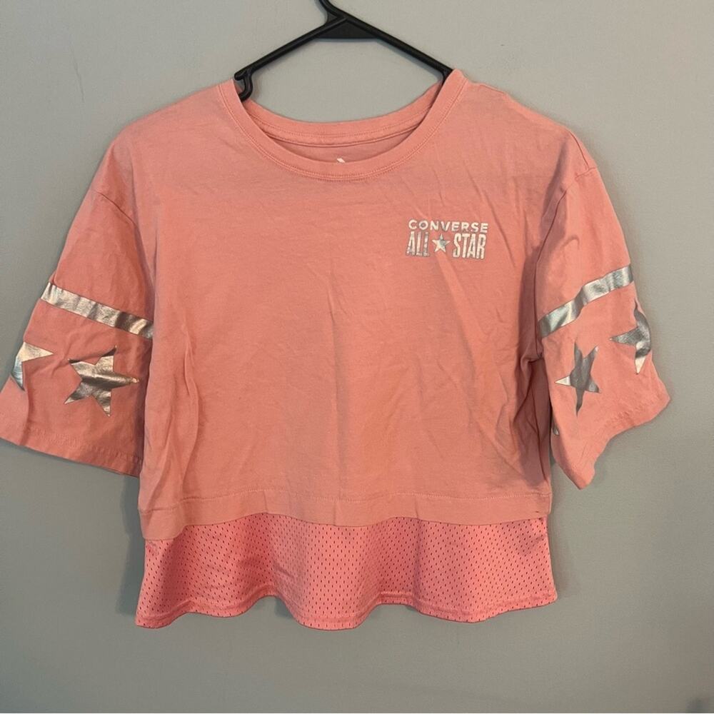 Converse All Star Half Sleeve Mock Layer Top Size Large (12 - 13 YO) Pink